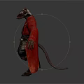 Man With Wolf Head In Red Kimono And Armor Belt Standing On White Background