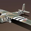 Military Fighter Aircraft With Camouflage Paint Green Brown Black White Striped Wings Round Insignia