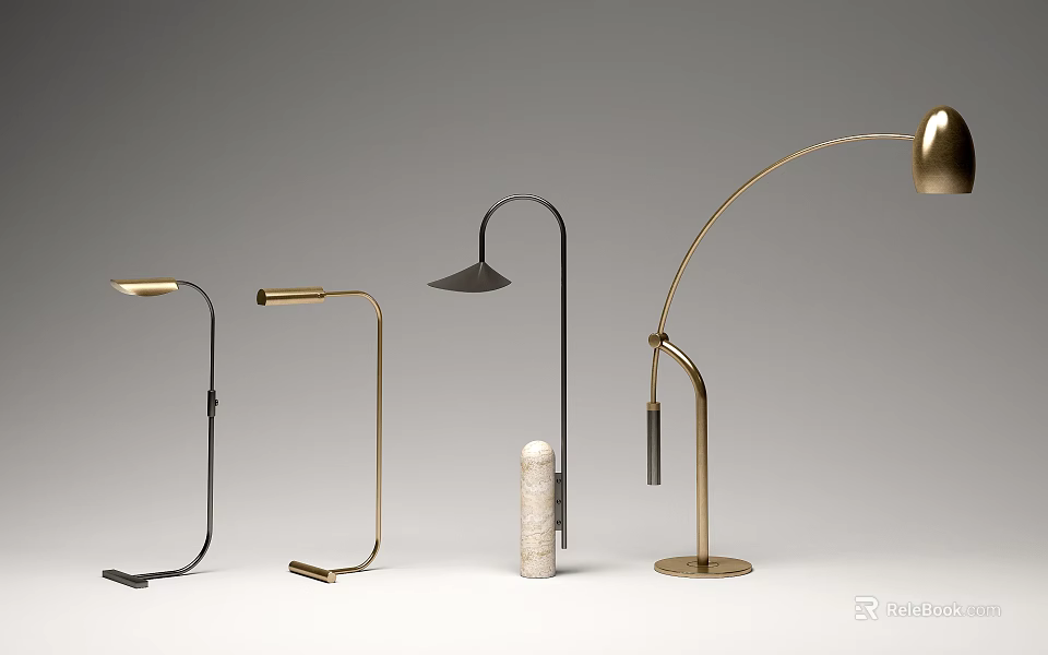 Modern Floor Lamps Showcasing Various Metal Designs Including Arc And Straight Structures 3d model 