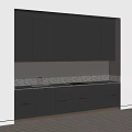 Modern Kitchen Interior With Black Upper Lower Cabinets And Marble Countertop 3d model