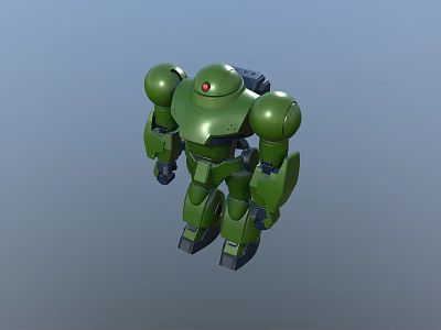 Green Mecha Robot Character In Game And Movie With Rounded Shoulders And Red Eye 3d model