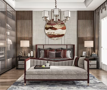 New Chinese Background Double Bed Double Bed 3d model