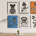 BE@RBRICK Wall Art Prints With Supreme And Cartoon Characters For Interior Decor 3d model
