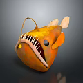 Vibrant Orange Yellow Anglerfish Aquatic Creature With Bioluminescent Lure Sharp Teeth And Black Eyes