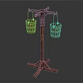 Handmade Vintage Iron Craft Three Legged Stand with Hanging Wooden Buckets
