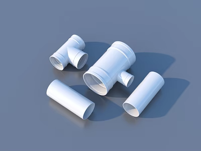 Household White Plastic Pipe Fittings Including Elbow Tee And Straight Tubes 3d model