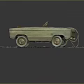 Vintage Old Toy Convertible Car On Base With Dirt And Grass