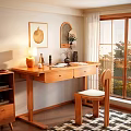 Cozy Home Study Room With Wooden Desk Chair Table Lamp And Decorations