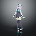 Purple Haired Anime Character With Cat Ear Creature Black Dress Blue Gem And Colorful Sneakers