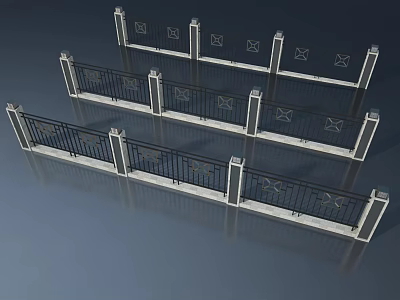 Decorative Swing Door With Metal Railings And White Patterned Posts Design 3d model