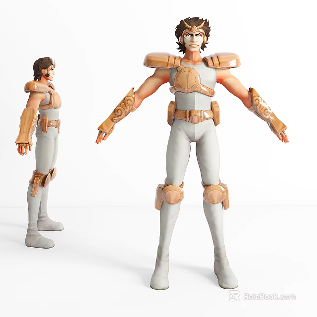 Game Movie Character With White Bodysuit And Brown Shoulder Arm Guards Leg Protectors 3d model 