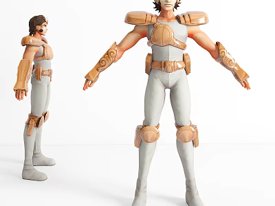 Game Movie Character With White Bodysuit And Brown Shoulder Arm Guards Leg Protectors 3d model