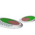 Modern White Tree Planters With Decorative Cutout Design Green Trees And Red Plants 3d model