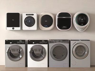 Collection of Modern Washing Machines with Various Designs and Different Styles 3d model