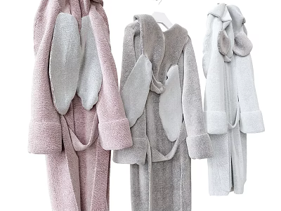 Cozy Soft Plush Rabbit Ear Robes In Pink Grey And Light Grey 3d model