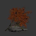 Red Leaf Decorative Tree with Natural Branches on Stone Base and Green Moss