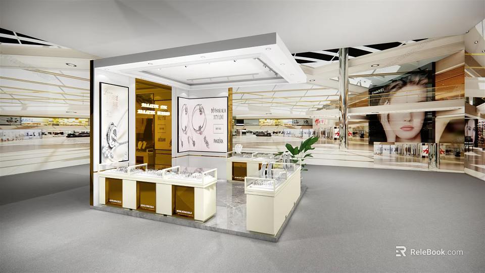 Luxury Jewelry Store Interior With Glass Display Counters And Elegant Lighting 3d model 