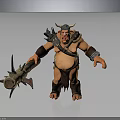 Muscular Fantasy Minotaur Brute With Horns And Giant Iron Axe