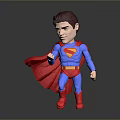 Man Standing with Fist Raised in Blue Superhero Costume Red Cape and Yellow S Logo