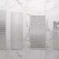 Perforated Metal Panels With Various Hole Patterns On Marble Background 3d model