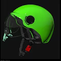 Bright Green Safety Helmet With Clear Visor Black Knob And Red Buckle
