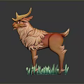 Vibrant Orange Horned Mythical Creature with Long Fluffy Mane Standing on Green Grass Base