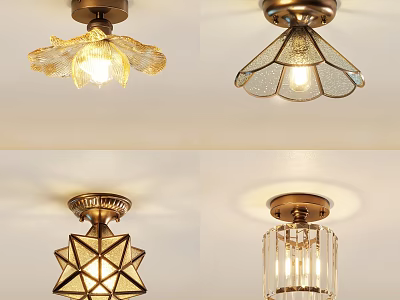 Glass Ceiling Lights With Various Designs Metal Base And Petal Fan Star Cylindrical Shades 3d model