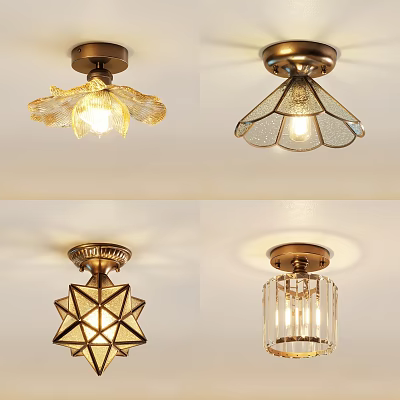 Glass Ceiling Lights With Various Designs Metal Base And Petal Fan Star Cylindrical Shades 3d model