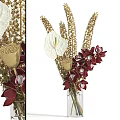 Elegant Decorative Ornament Arrangement With Red Orchids White Calla Lilies Gold Stems And Glass Vase