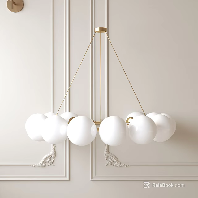 Chandelier with White Spherical Bulbs and Golden Hanging Frame for Elegant Interior Decoration 3d model 