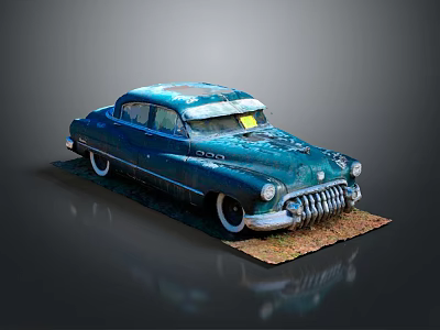 Vintage Blue Classic Car With Rusty Body And Retro Design Features 3d model