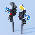 Pedestrian Crossing Traffic Lights With Red Signals And Solar Panels