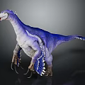 Blue And White Feathered Dinosaur With Long Neck Open Mouth And Sharp Claws
