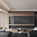 Modern TV Wall Design With Wooden Panel And Built in Shelves In Living Room