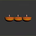Sculpture Carving Artistic Oil Lamps With Orange Bodies Red Wicks On Black Reflective Surface