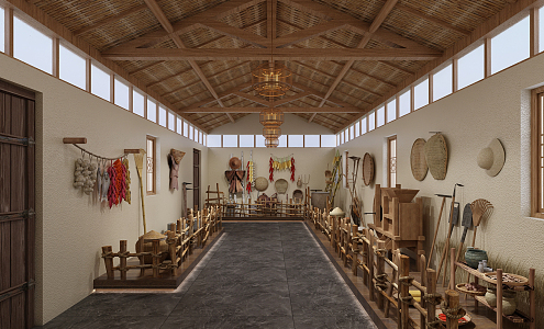 New Chinese-style Exhibition Hall Rural Farm Tools Exhibition Hall 3d model