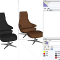 Modern Leather Leisure Chairs In Brown And Black With Swivel Metal Base Design