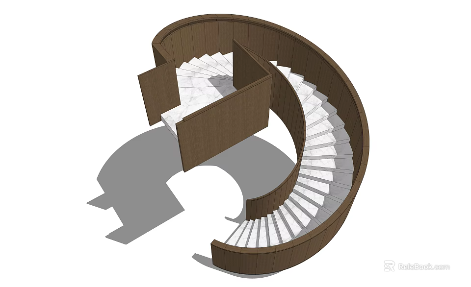 Modern Spiral Staircase Design With Wooden Frame And White Steps 3d model 
