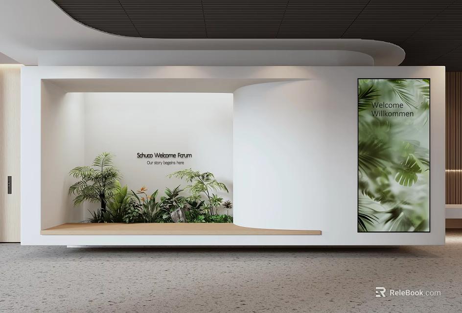 Sustainable Commercial Landscape Design With Indoor Plants And Natural Wall Art 3d model 