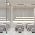 Modern Beauty and Hair Salon Interior With Styling Stations Glass Partitions and Product Shelves