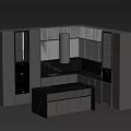 Modern Kitchen Interior Design Featuring Gray Cabinets Black Marble Countertop Island And Range Hood