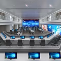 Modern High Tech Control Room Interior With Multiple Monitors Command Consoles And Large Digital Screens 3d model