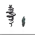 Modern Abstract Sculptural Pieces Featuring Black Spiral And Blue Crystal Forms