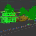 Scenic View of Ancient Architecture with Tiled Roofs Trees City Wall Stone Square White Railings