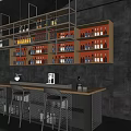 Modern Bar Interior With High Stools Bottle Shelves Wall Art And Warm Lighting