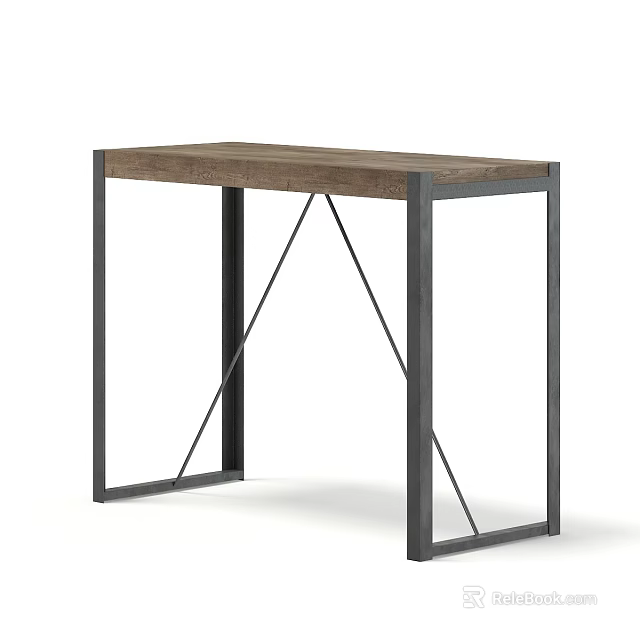 Modern Tea Table With Brown Wooden Tabletop And Black Metal Crossed Frame Design 3d model 