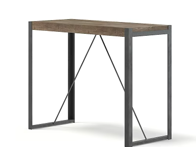 Modern Tea Table With Brown Wooden Tabletop And Black Metal Crossed Frame Design 3d model