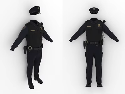Black Police Uniform Outfit With Hat Belt And Equipment Design 3d model