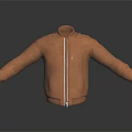 Brown Leather Jacket With Zipper Closure And Long Sleeves Casual Style