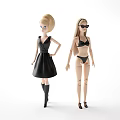 Two Stylish Dolls Wearing Black Dress Boots Bikini And Sunglasses Outfits
